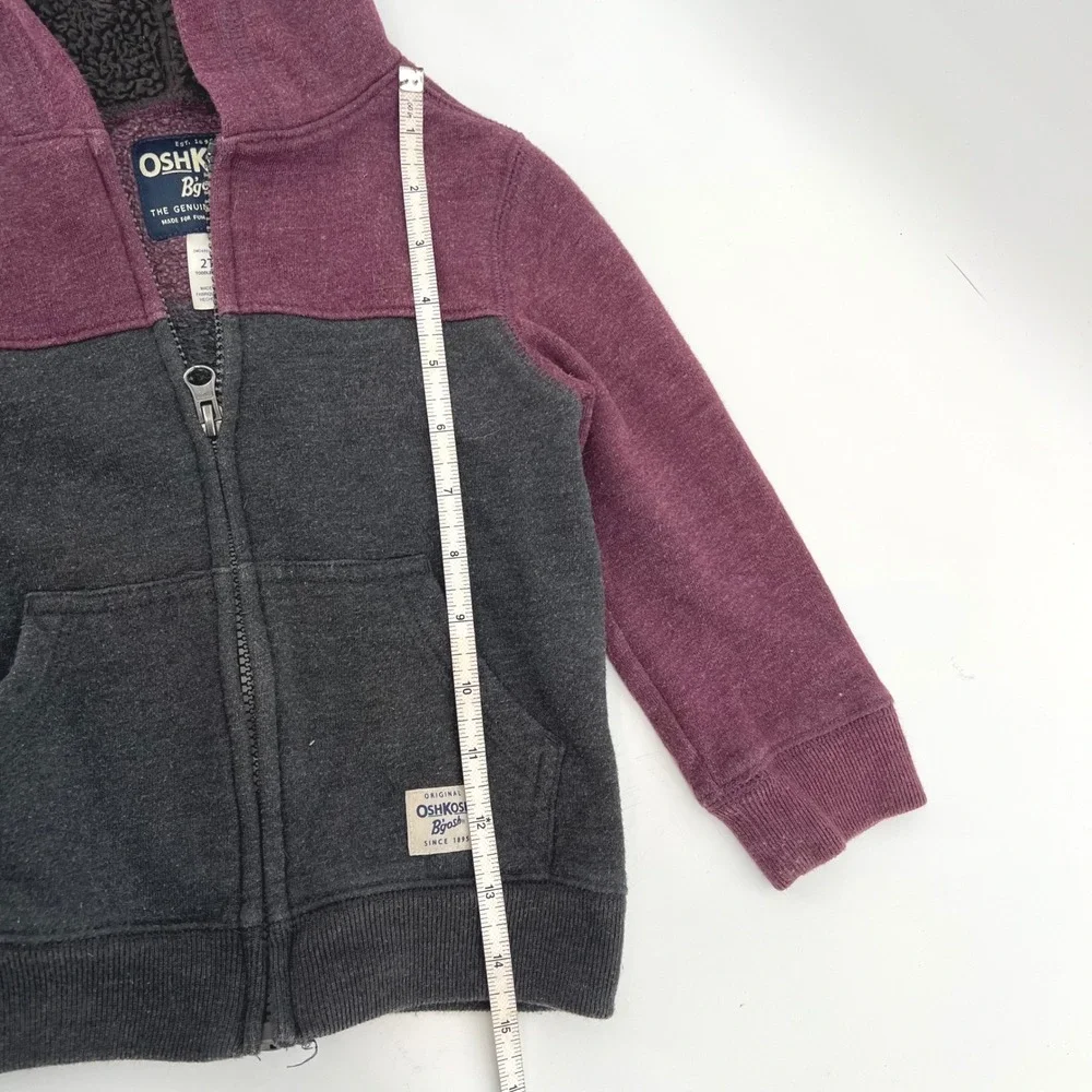OshKosh B'gosh‎ Toddler 2T Sherpa Lined Hoodie Jacket Burgundy Gray Full Zip